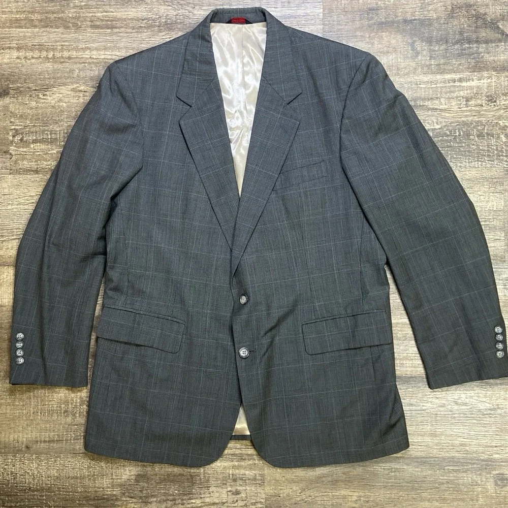 Savile Row Regency Charing Cross Dark Gray Blazer Men's 44R 100% Wool Glen Check
